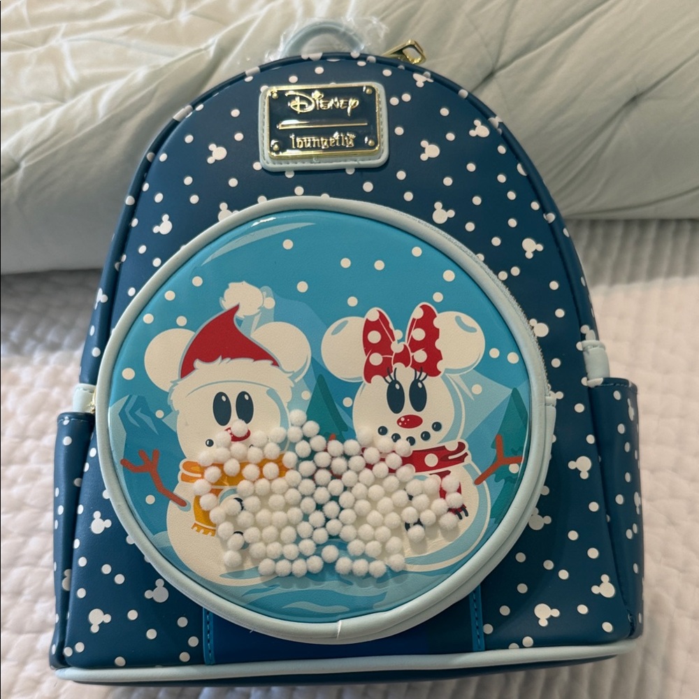 Loungefly Navy & Light Blue Kids Mickey & Minnie Winter Mini Backpack